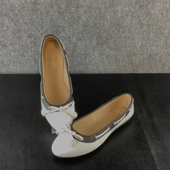 BABE WHITE WITH BLACK TRIM BALLET FLATS - Picture 1 of 7
